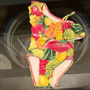 Janie and Jack Tropical Fruit Ruffle One-Piece Swimsuit in Yellow, Pink & Green